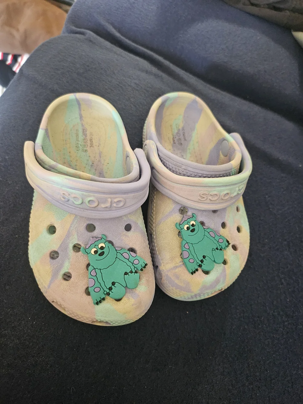 CROCS Kids' Pastel Tie-Dye Clogs with Green Monster Charms